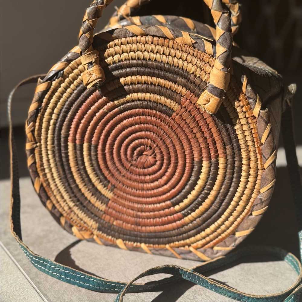 Handcrafted Woven Round Bag - Brown and Tan
